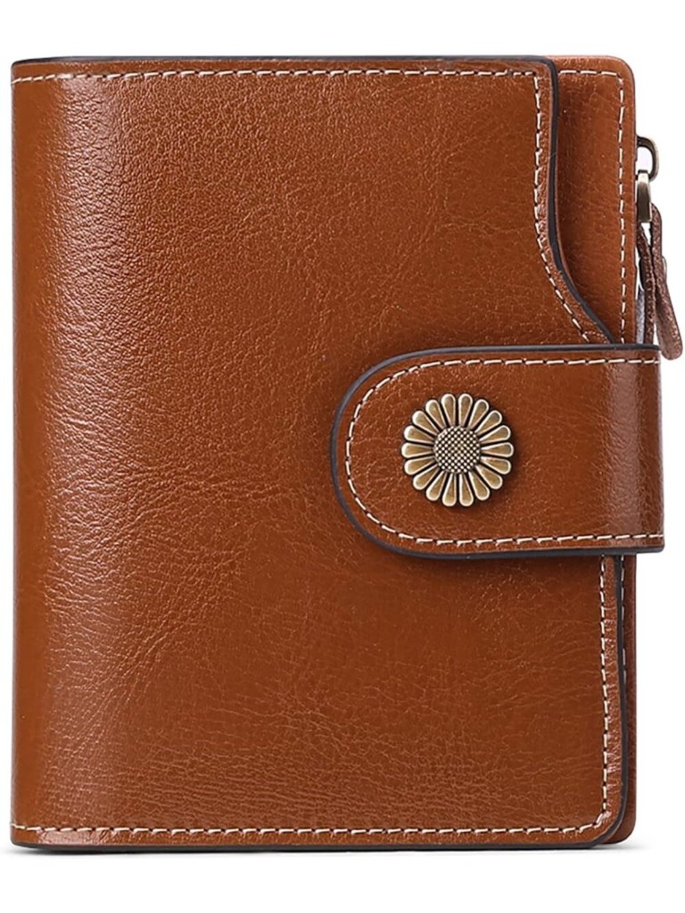 Compact Brown Leather Wallet for Women, RFID Blocking, Small & Stylish Design